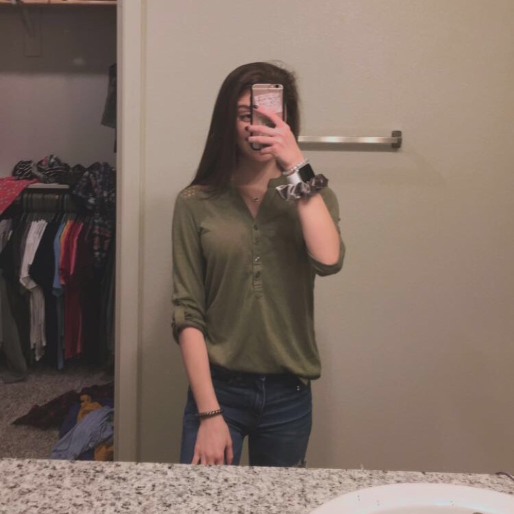 army green button up shirt